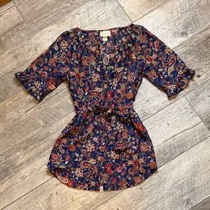 Pretty Rebellious Floral Paisley Blouse - Blue and Red